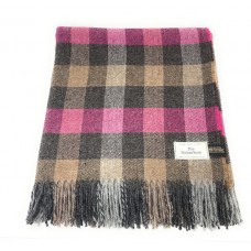 100% Wool Blanket/Throw/Rug Pink Grey & Fawn Check